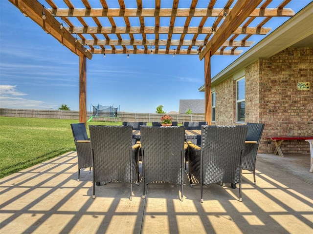14325 Meadow Ridge Ln, Edmond, OK 73025 - fenced backyard featuring a patio, a trampoline, and a pergola