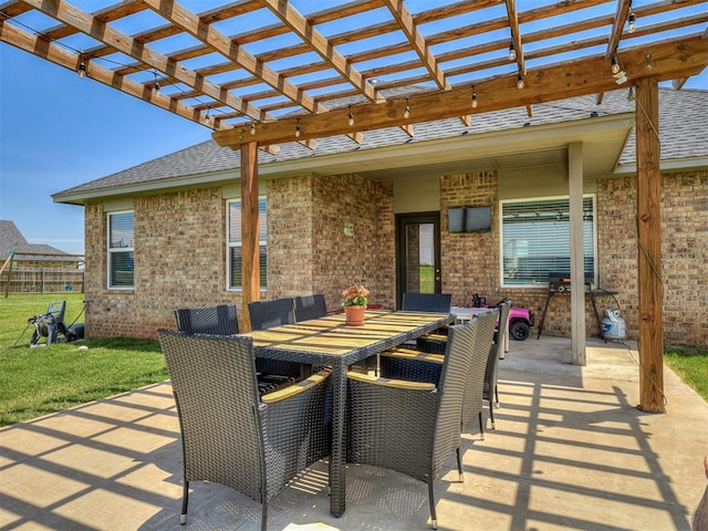 14325 Meadow Ridge Ln, Edmond, OK 73025 - view of patio featuring a pergola and outdoor dining space
