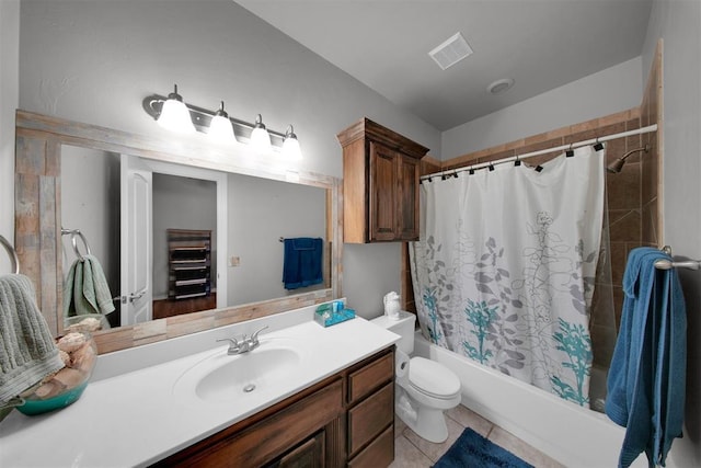 1840 Kamber Ter, Edmond, OK 73003 - bathroom with vanity, shower / bathtub combination with curtain, and tile patterned floors