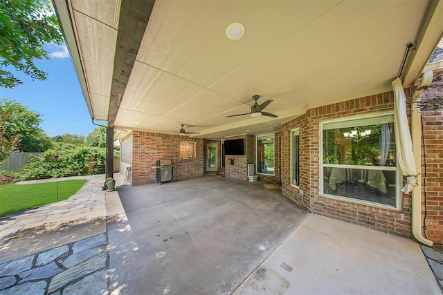 1840 Kamber Ter, Edmond, OK 73003 - view of patio / terrace featuring a ceiling fan and grilling area