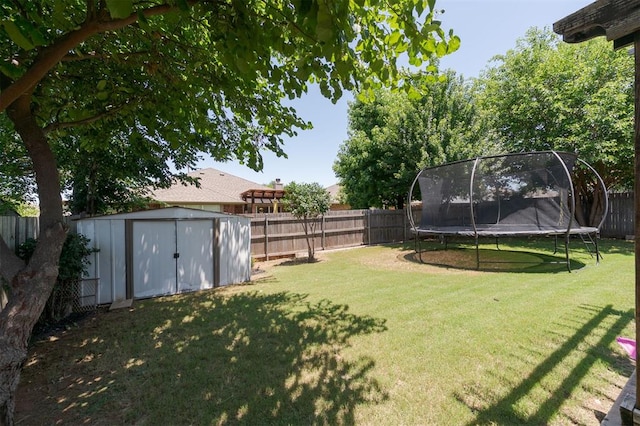 2001 Fair Meadow Dr, Edmond, OK 73003 - fenced backyard featuring a trampoline and a shed