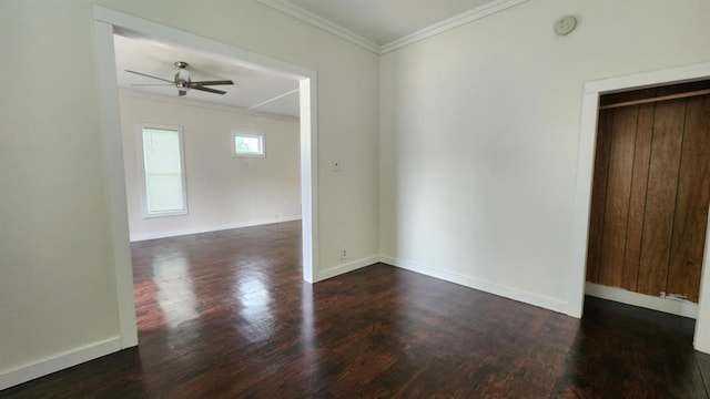 1401 W College Ave, Guthrie, OK 73044 - spare room featuring ornamental molding, wood finished floors, a smoke detector, and a ceiling fan