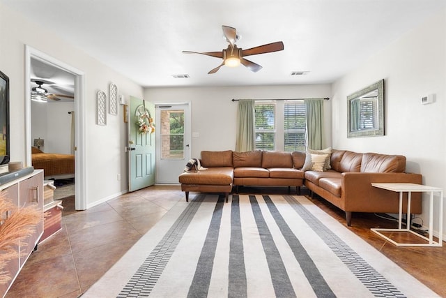 275 S Ranchette Rd, Mead, OK 73449 - living room featuring ceiling fan and tile patterned flooring