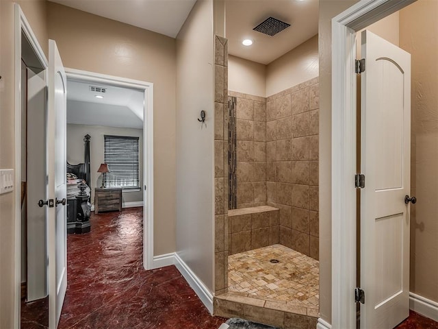 19855 Walker Rd, Mcloud, OK 74851 - full bathroom featuring a tile shower and recessed lighting