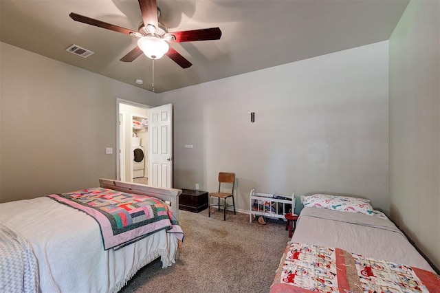 19100 SE 134th St, Mcloud, OK 74851 - carpeted bedroom with washer / dryer and ceiling fan