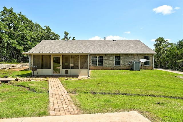 19100 SE 134th St, Mcloud, OK 74851 - back of house with a sunroom and a yard