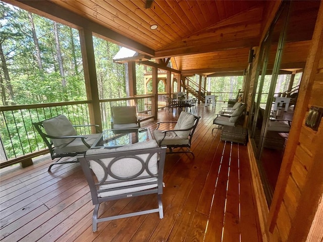 1723 Pine Hills Rd, Broken Bow, OK 74728 - sunroom / solarium with lofted ceiling and an outdoor living space