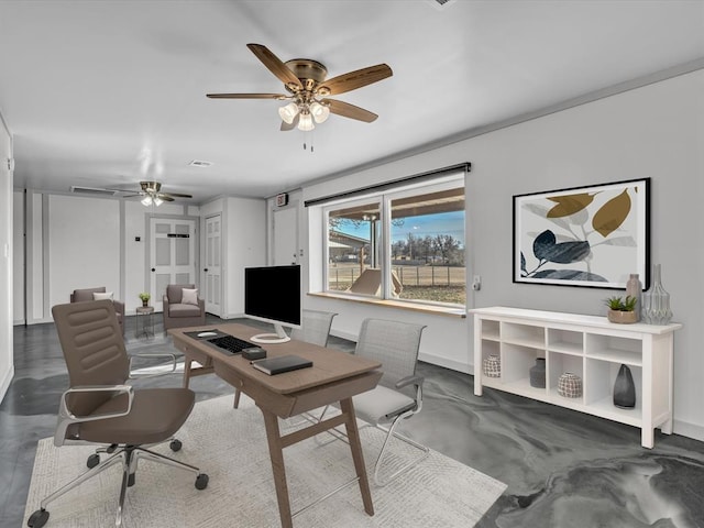 500 W Simpson Rd, Edmond, OK 73034 - office with a ceiling fan and finished concrete floors