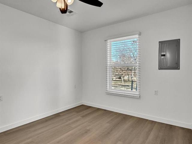 500 W Simpson Rd, Edmond, OK 73034 - unfurnished room featuring electric panel, a ceiling fan, and wood finished floors