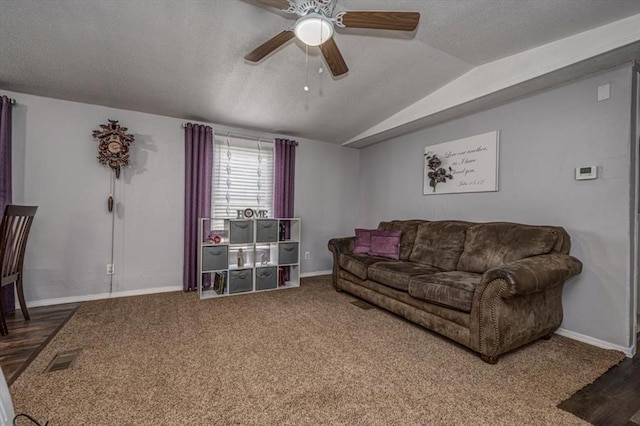 6550 N Indian Meridian Rd, Coyle, OK 73027 - living area featuring ceiling fan, vaulted ceiling, and a textured ceiling