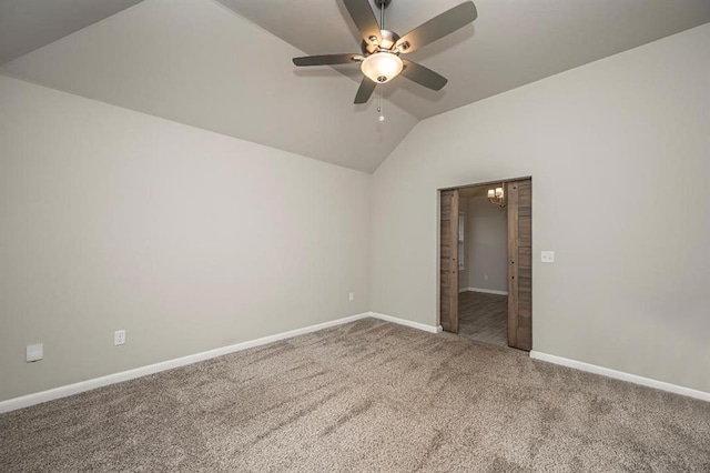 4217 NW 151st St, Edmond, OK 73013 - spare room featuring carpet floors, ceiling fan, and vaulted ceiling
