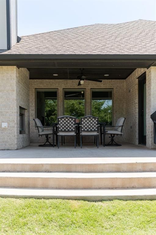 16101 Villa Valeria Way, Edmond, OK 73013 - view of patio / terrace with a ceiling fan and outdoor dining space