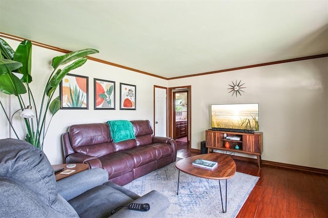 213 Country Club Ter, Oklahoma City, OK 73110 - living room featuring dark wood finished floors and crown molding