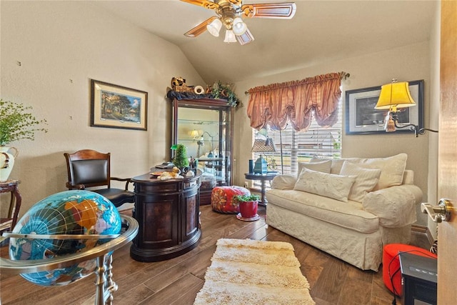 901 Gartrell Pl, Weatherford, OK 73096 - living area with vaulted ceiling, wood finished floors, and ceiling fan