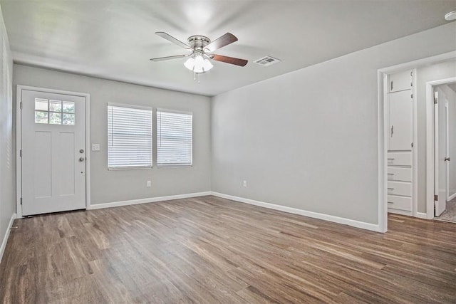 909 Buck Dr, Shawnee, OK 74801 - entryway featuring ceiling fan and wood finished floors