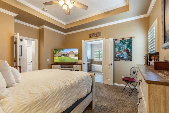 1106 Prairie Dunes Ct, Norman, OK 73072 - bedroom with carpet, crown molding, and ensuite bathroom