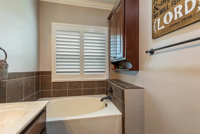 1106 Prairie Dunes Ct, Norman, OK 73072 - bathroom with a bath, vanity, and ornamental molding