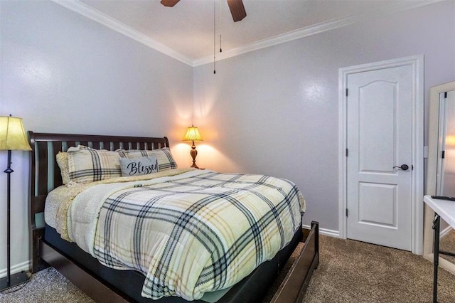 1106 Prairie Dunes Ct, Norman, OK 73072 - carpeted bedroom with ornamental molding and ceiling fan