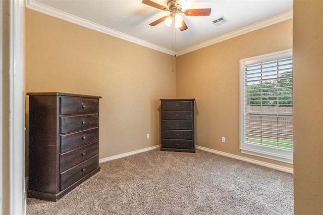 1106 Prairie Dunes Ct, Norman, OK 73072 - bedroom with ornamental molding, carpet floors, and ceiling fan