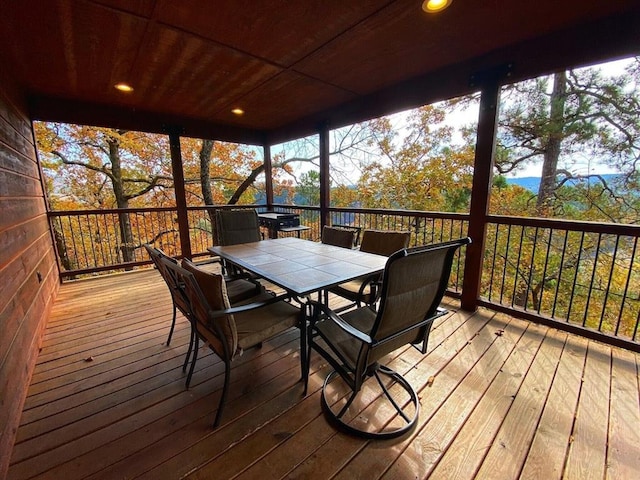 708 Split Creek Ln, Broken Bow, OK 74728 - wooden terrace with outdoor dining area