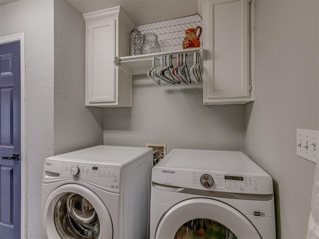 111 E Memorial, Marlow, OK 73055 - washroom with washer and clothes dryer and cabinet space