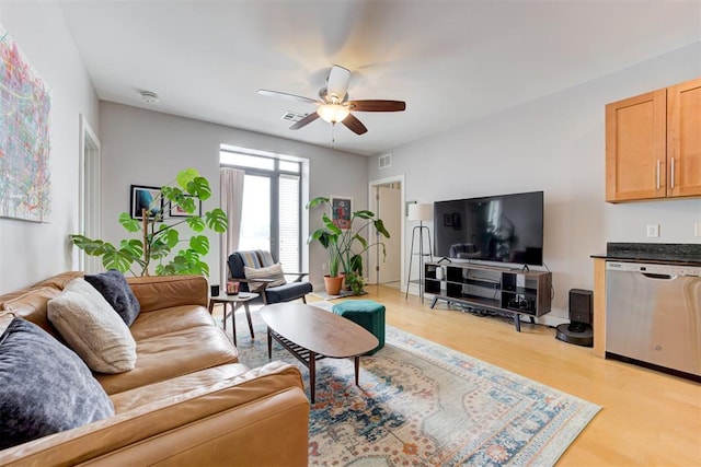 444 N Central Ave Unit 106, Oklahoma City, OK 73104 - living area featuring ceiling fan and light wood finished floors