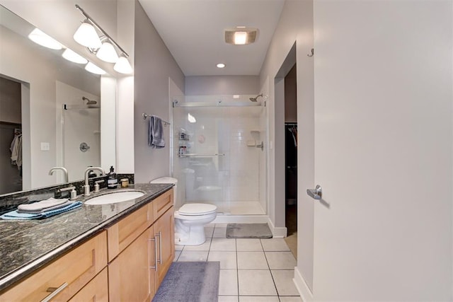 444 N Central Ave Unit 106, Oklahoma City, OK 73104 - full bath with a walk in closet, a shower stall, tile patterned flooring, and vanity