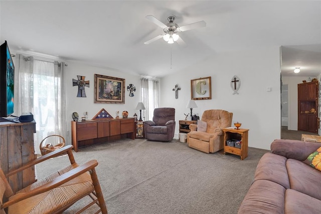 11221 N 1928th Rd, Sayre, OK 73662 - living room featuring plenty of natural light, ceiling fan, light colored carpet, and vaulted ceiling