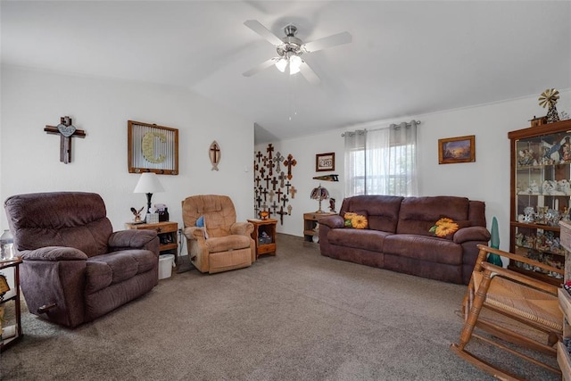 11221 N 1928th Rd, Sayre, OK 73662 - carpeted living room featuring vaulted ceiling and a ceiling fan