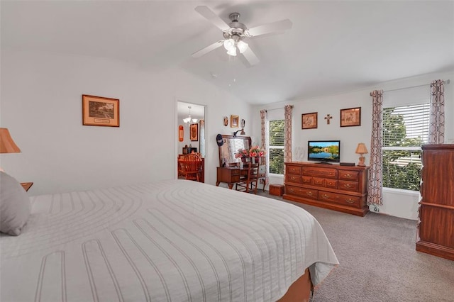 11221 N 1928th Rd, Sayre, OK 73662 - bedroom featuring vaulted ceiling, carpet flooring, and a ceiling fan