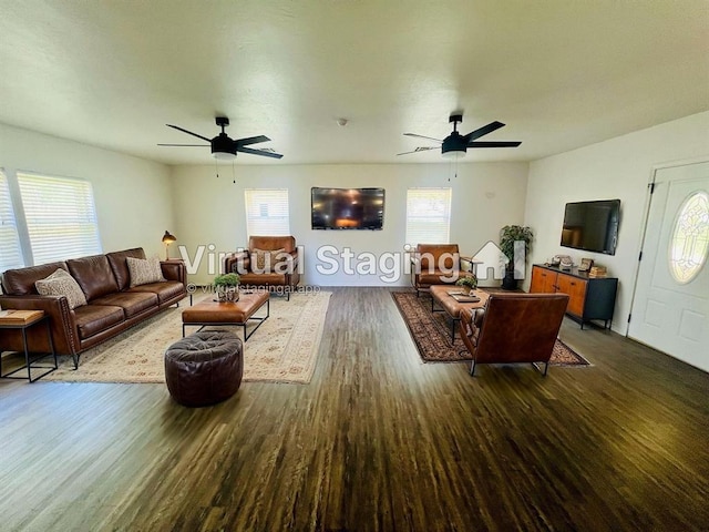 209 SW 6th St, Blanchard, OK 73010 - living area with ceiling fan and wood finished floors