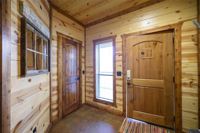 318 Camp Ranch Rd, Broken Bow, OK 74728 - foyer entrance featuring wood walls and wooden ceiling