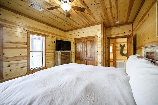 318 Camp Ranch Rd, Broken Bow, OK 74728 - bedroom featuring wood walls and wood ceiling