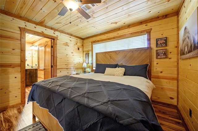 318 Camp Ranch Rd, Broken Bow, OK 74728 - bedroom with wood walls, wood ceiling, and hardwood / wood-style flooring