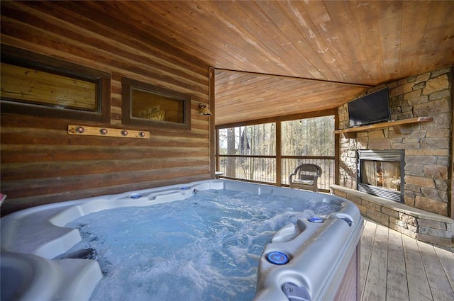 318 Camp Ranch Rd, Broken Bow, OK 74728 - wooden deck featuring an indoor hot tub