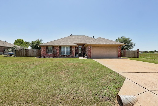 1106 Polk St, Piedmont, OK 73078 - view of front facade with brick siding, a garage, concrete driveway, and roof with shingles