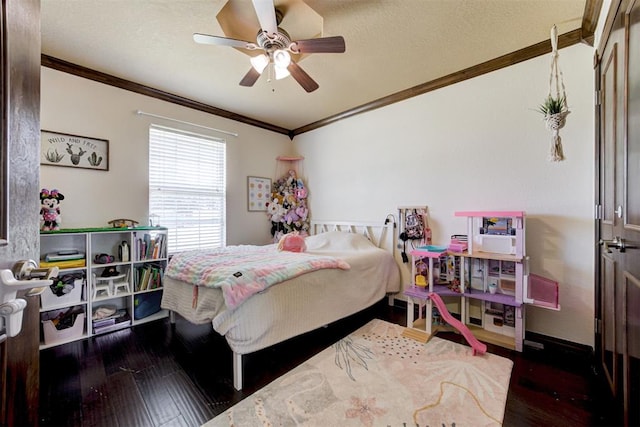 1106 Polk St, Piedmont, OK 73078 - bedroom with ornamental molding, wood-type flooring, and ceiling fan