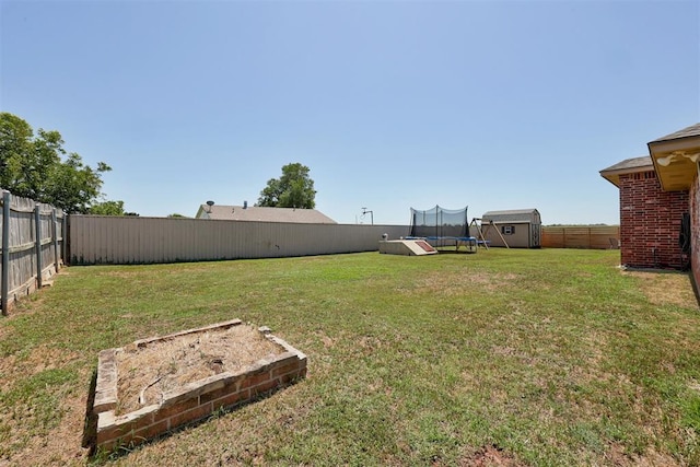1106 Polk St, Piedmont, OK 73078 - fenced backyard with a trampoline and a shed