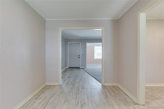 1417 Downing St, The Village, OK 73120 - hallway featuring light wood-style flooring and ornamental molding