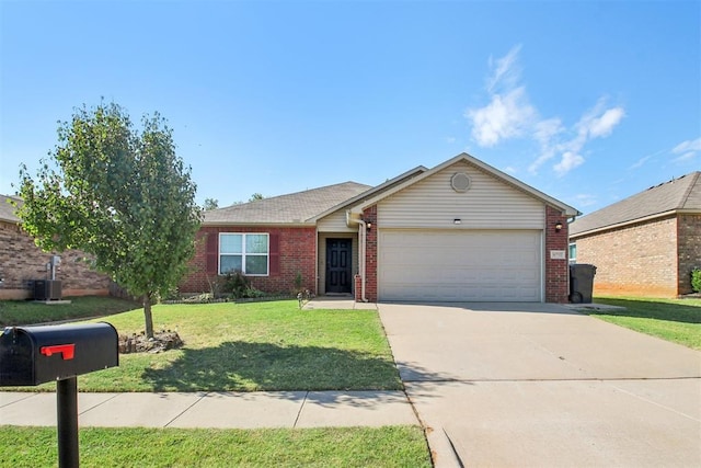 11712 NW 130th St, Piedmont, OK 73078 - ranch-style home featuring a garage, a front lawn, brick siding, and driveway