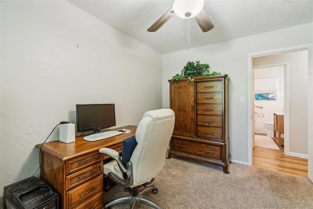 1726 Caddell Ln, Norman, OK 73069 - home office featuring light carpet and a ceiling fan
