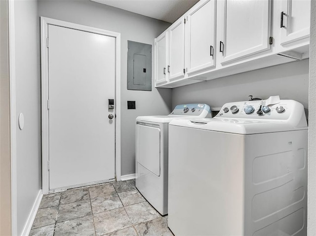 1810 Spring Ave, Stroud, OK 74079 - washroom with electric panel, cabinet space, washer and dryer, and light stone finish floors