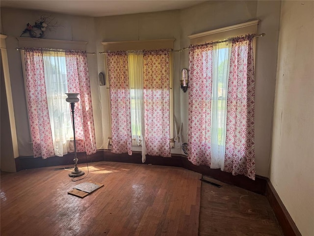 unfurnished room featuring plenty of natural light and wood finished floors
