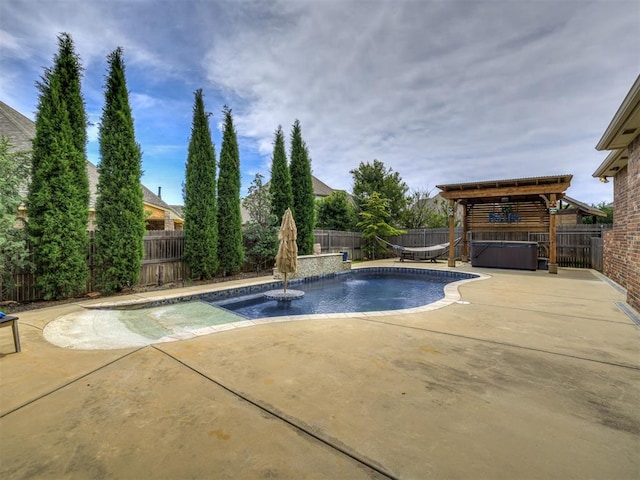 4311 Moorgate Dr, Norman, OK 73072 - view of swimming pool with a hot tub, a fenced backyard, and a patio area
