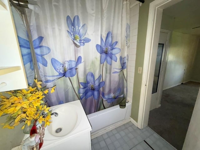 8821 NE 50th St, Spencer, OK 73084 - full bathroom featuring shower / bath combination with curtain, vanity, and tile patterned flooring