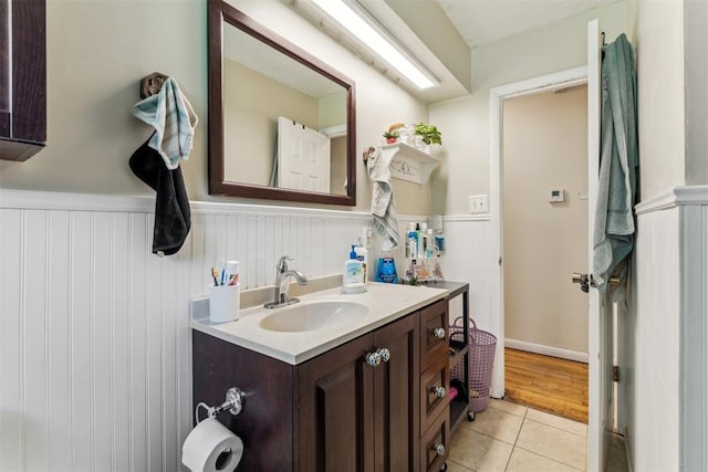 709 W Hughbert St, Norman, OK 73069 - bathroom with vanity, wainscoting, and tile patterned floors