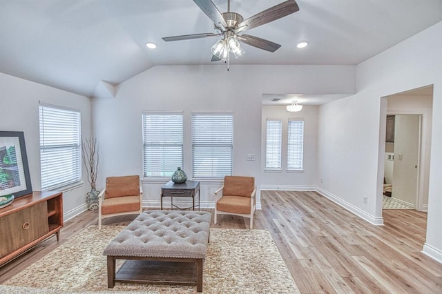 12712 NW 4th St, Yukon, OK 73099 - sitting room featuring plenty of natural light, light wood-style floors, a ceiling fan, and vaulted ceiling