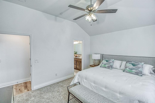 12712 NW 4th St, Yukon, OK 73099 - bedroom with lofted ceiling, ensuite bath, and a ceiling fan