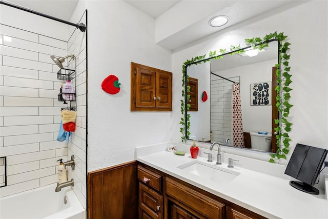 12725 Silver Ln, Oklahoma City, OK 73120 - bathroom featuring vanity and shower / tub combo with curtain