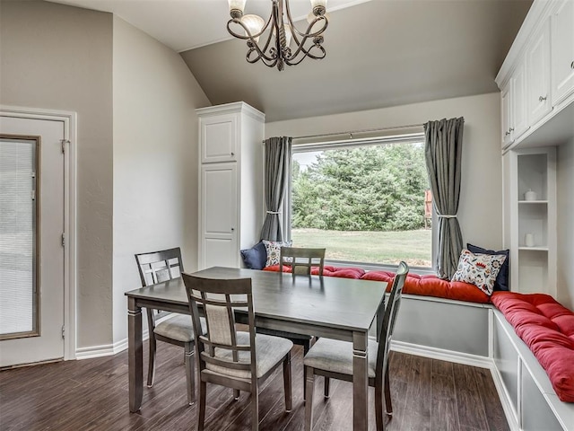 3939 S Santa Fe Ave, Norman, OK 73072 - dining space with dark wood finished floors, a chandelier, and vaulted ceiling